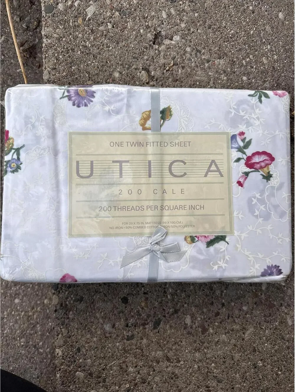 Vintage Utica Twin Fitted Sheet Floral Print 200 Thread Count 1987 NOS